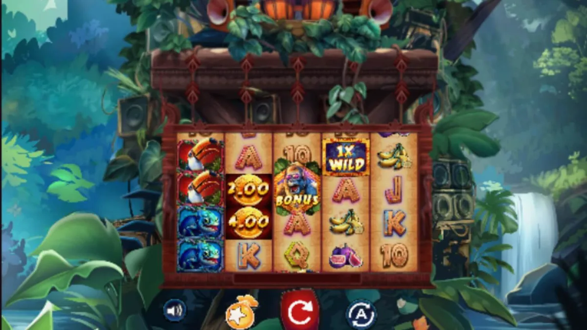 Interface vibrante do slot Kongo Bongo com tema de selva e gorila