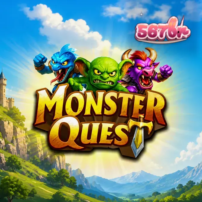 Cenário de fantasia medieval com cavaleiro e monstros no slot Monster Quest